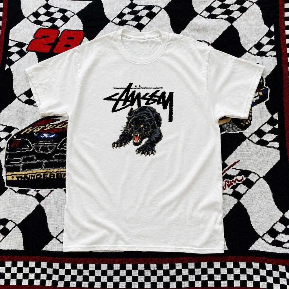 White StSsy Panther Tee -  Cotton Tee